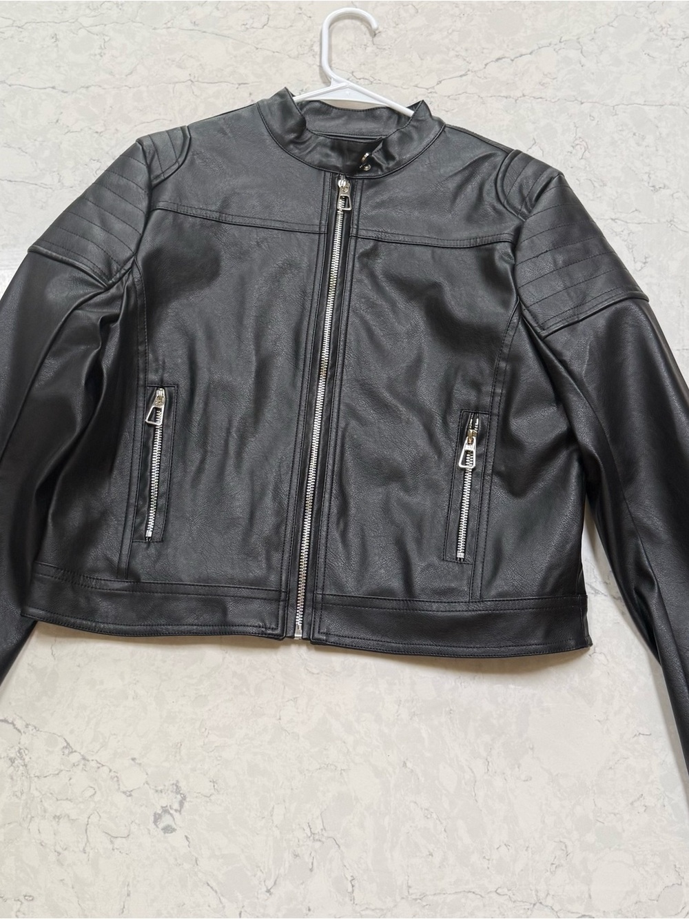 Full Tilt Black Faux Leather Bomber Jacket